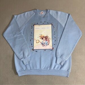 Vintage 80s Cup of Kindness Tea Quote Art Sweatshirt XL Preppy Fairy Cute USA